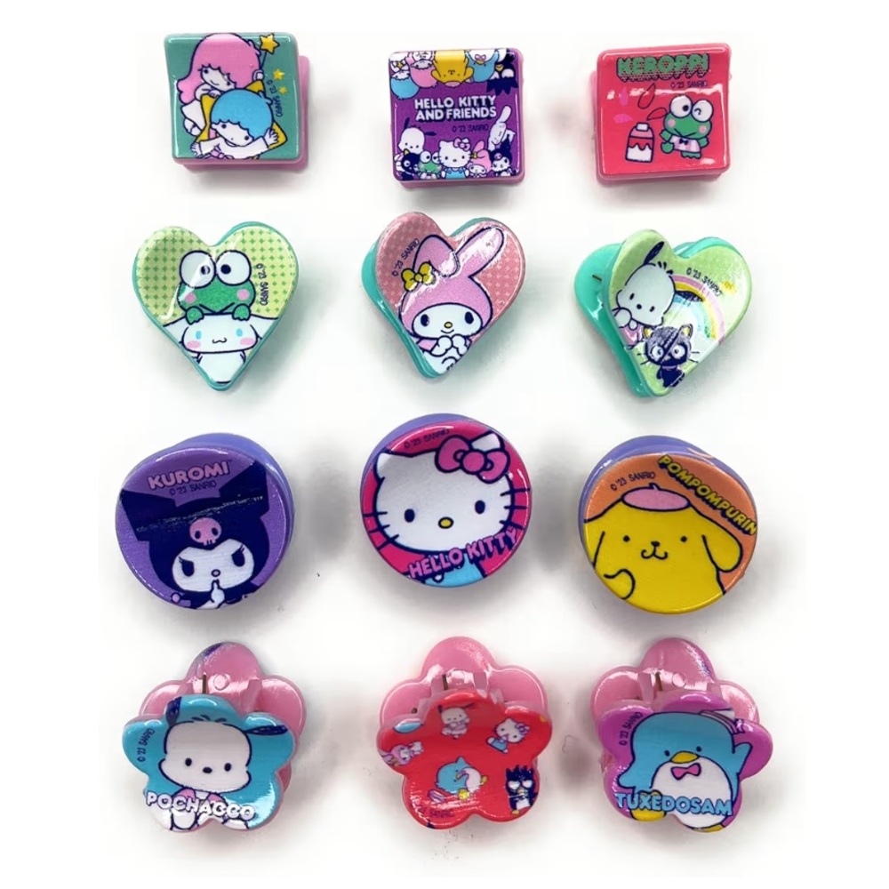 Hello Kitty and Friends Hair Accessories 12 Piece Claw Clip Set Sanrio Multi